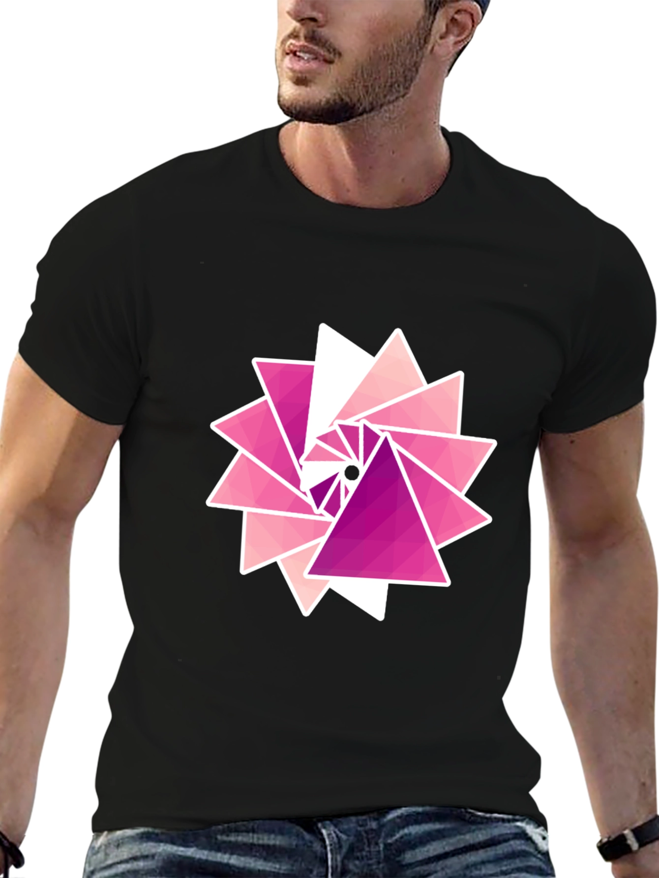 Geometric Triangle Burst Graphic Tee - Black