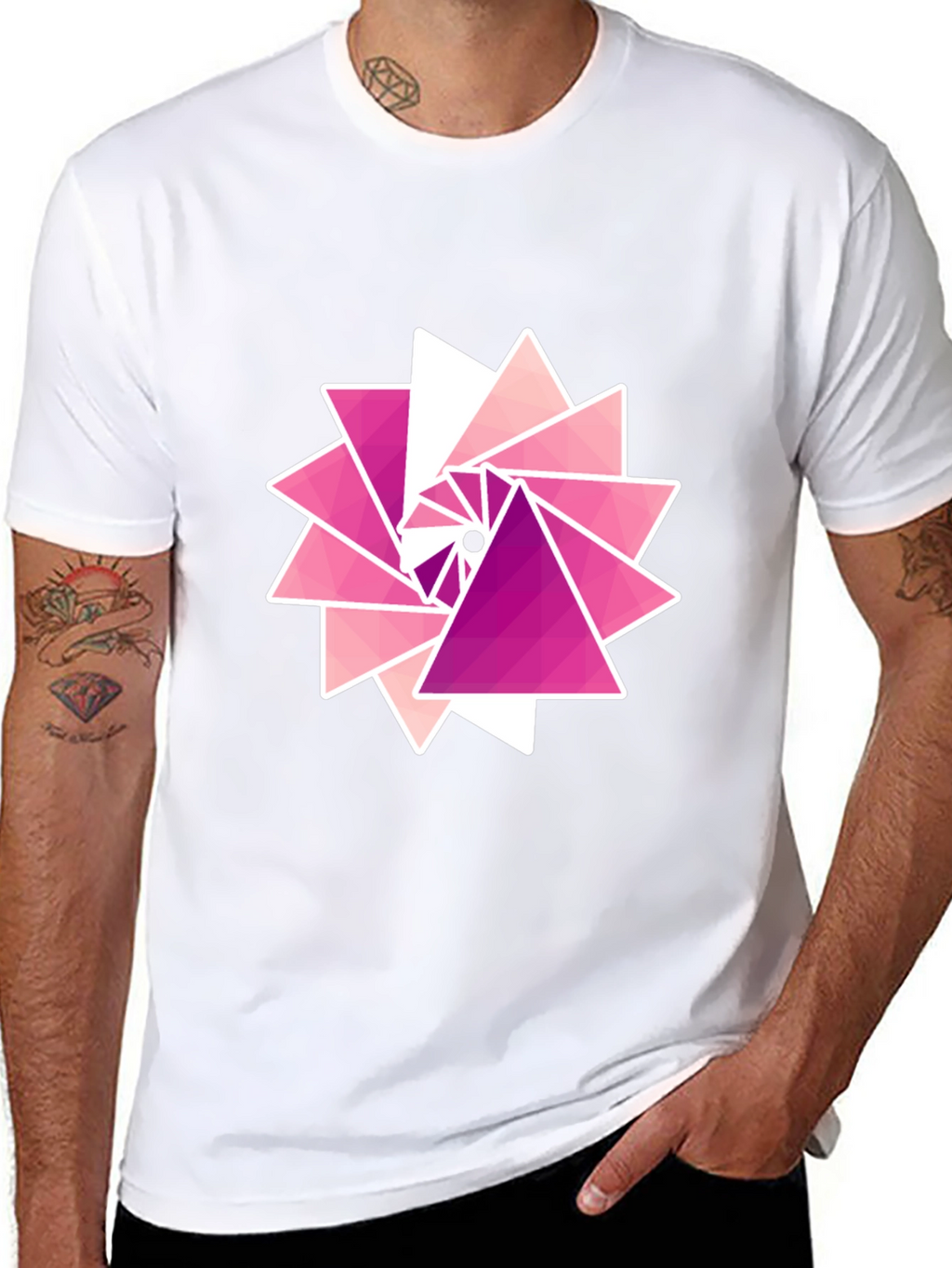 Geometric Triangle Burst Graphic Tee - Black