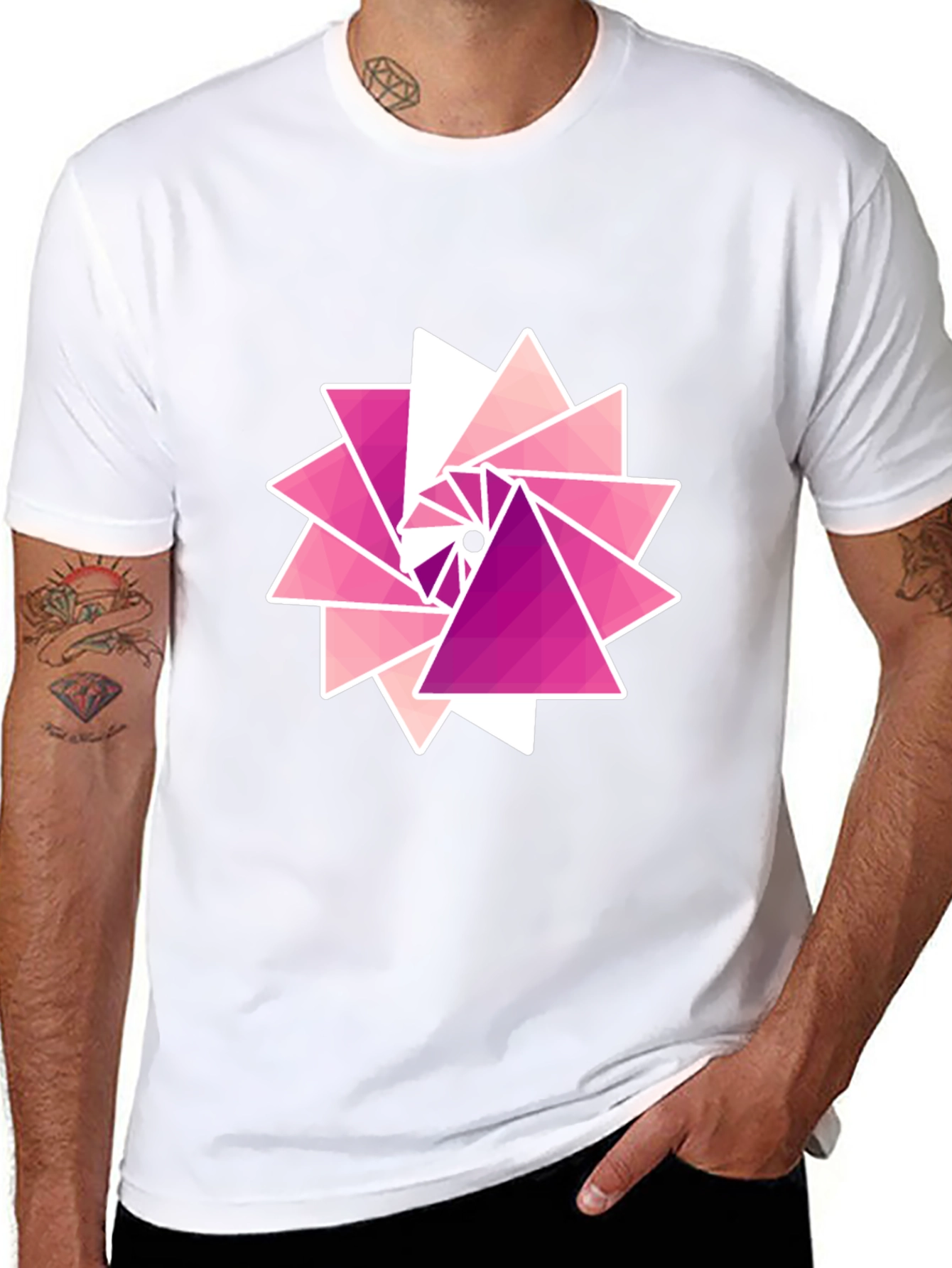 Geometric Triangle Burst Graphic Tee - Black