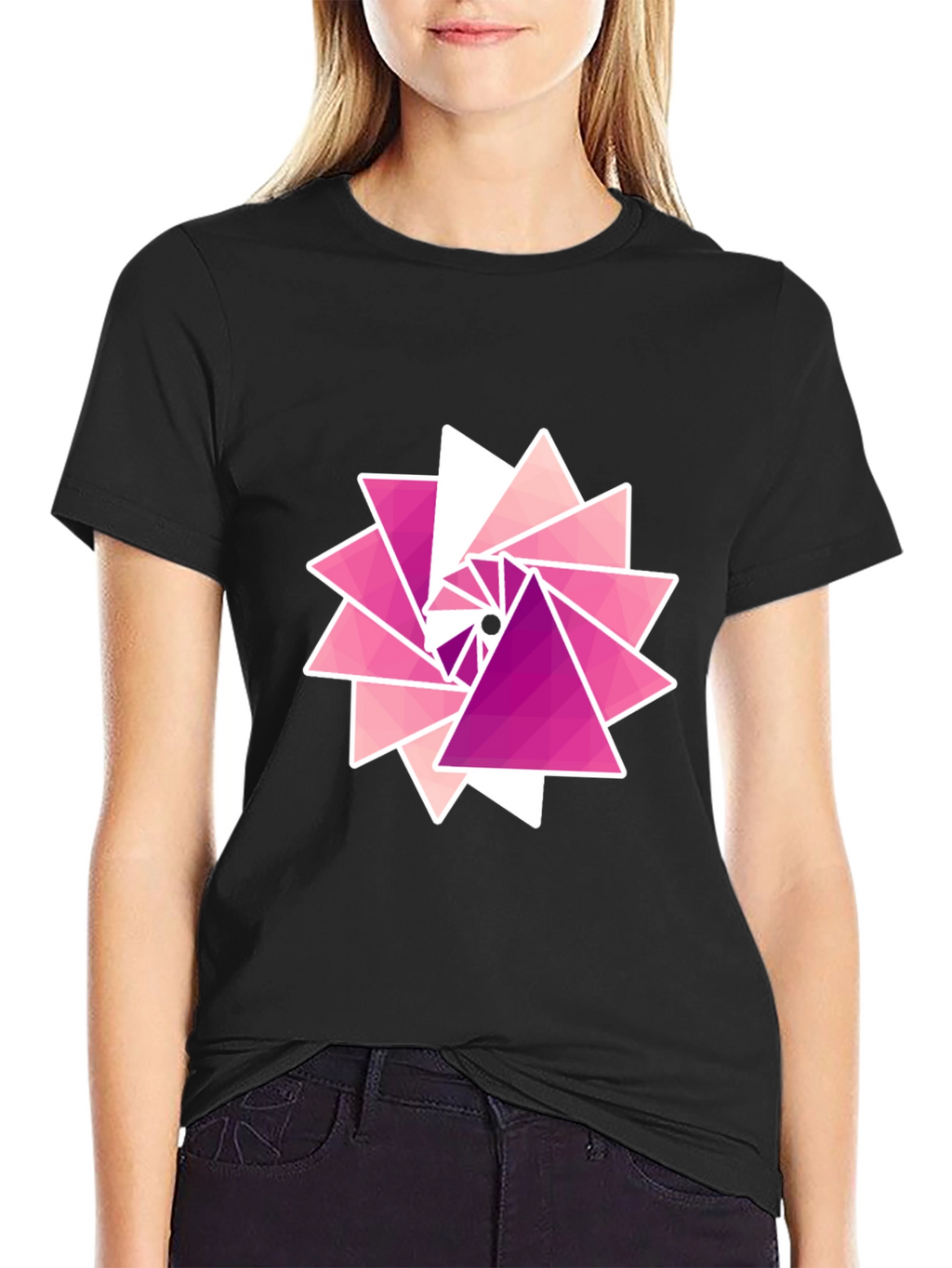 Geometric Triangle Burst Graphic Tee - Black