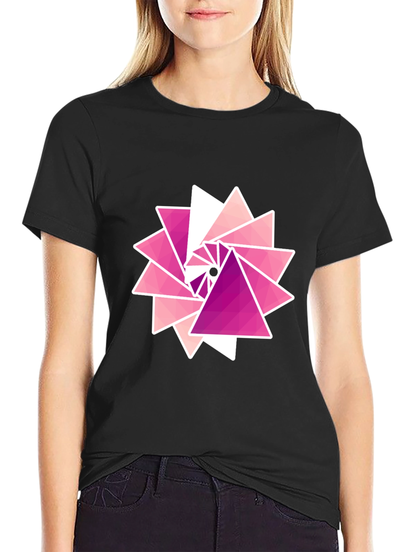 Geometric Triangle Burst Graphic Tee - Black