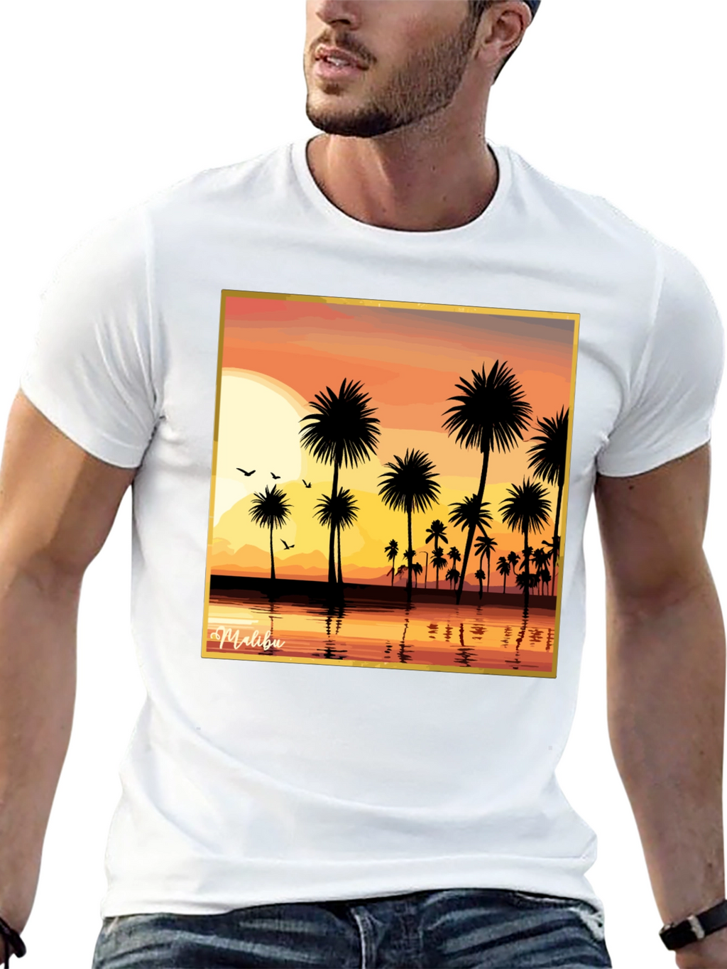 Malibu Sunset T-Shirt - Palm Tree Design