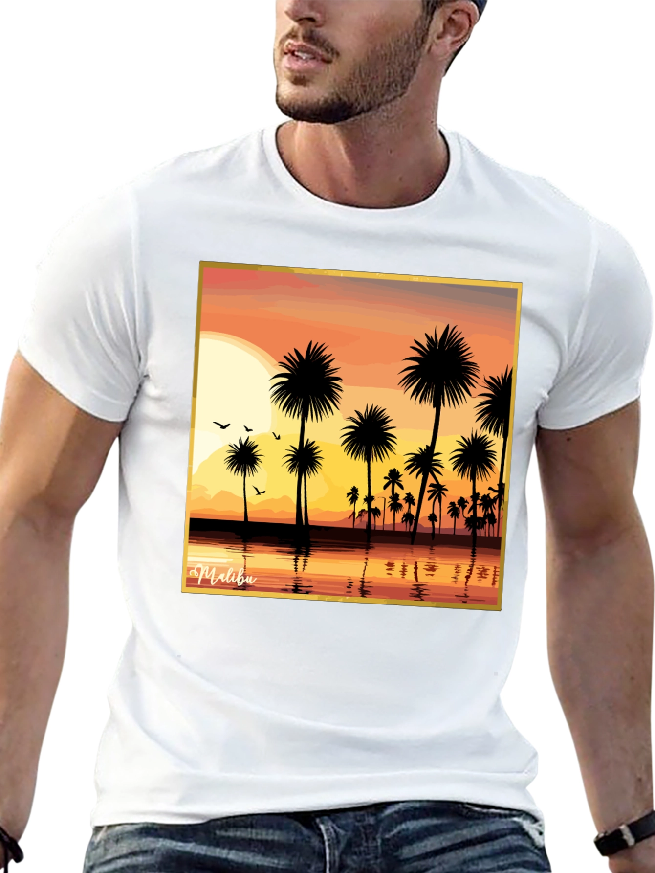 Malibu Sunset T-Shirt - Palm Tree Design
