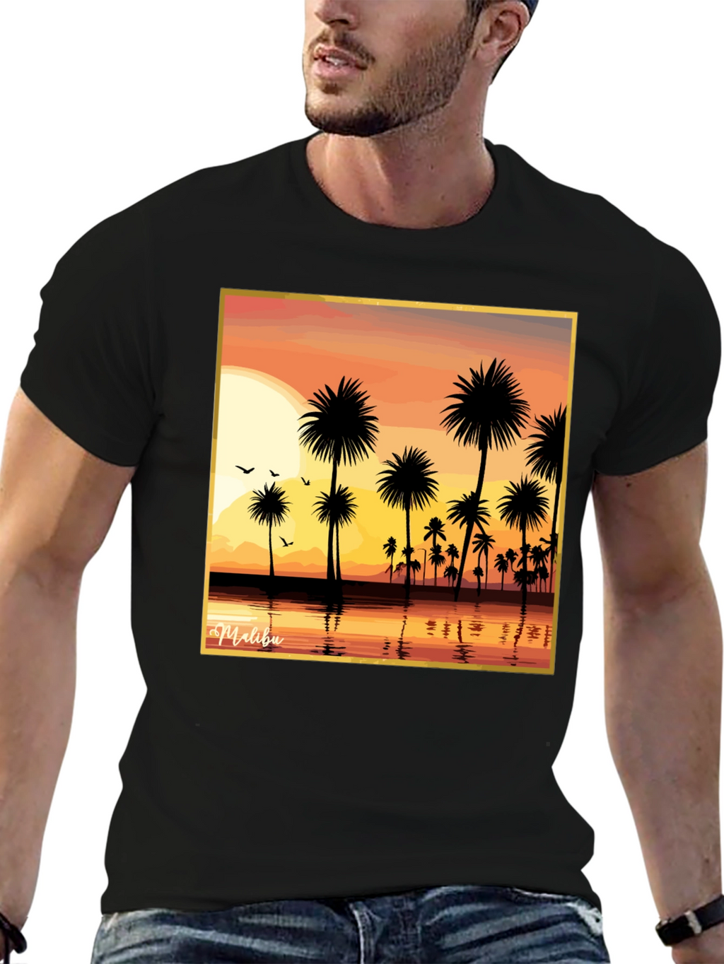 Malibu Sunset T-Shirt - Palm Tree Design