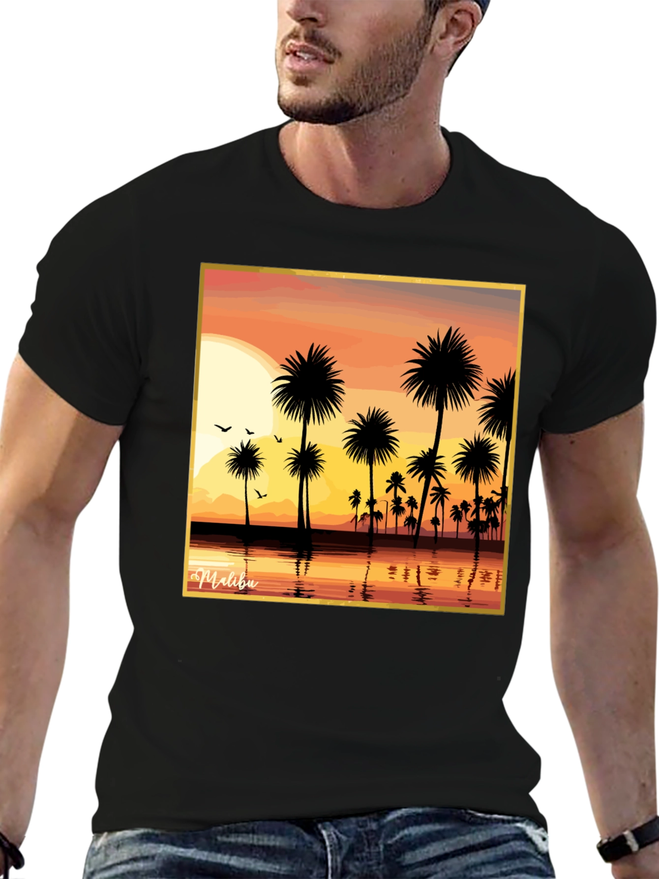 Malibu Sunset T-Shirt - Palm Tree Design