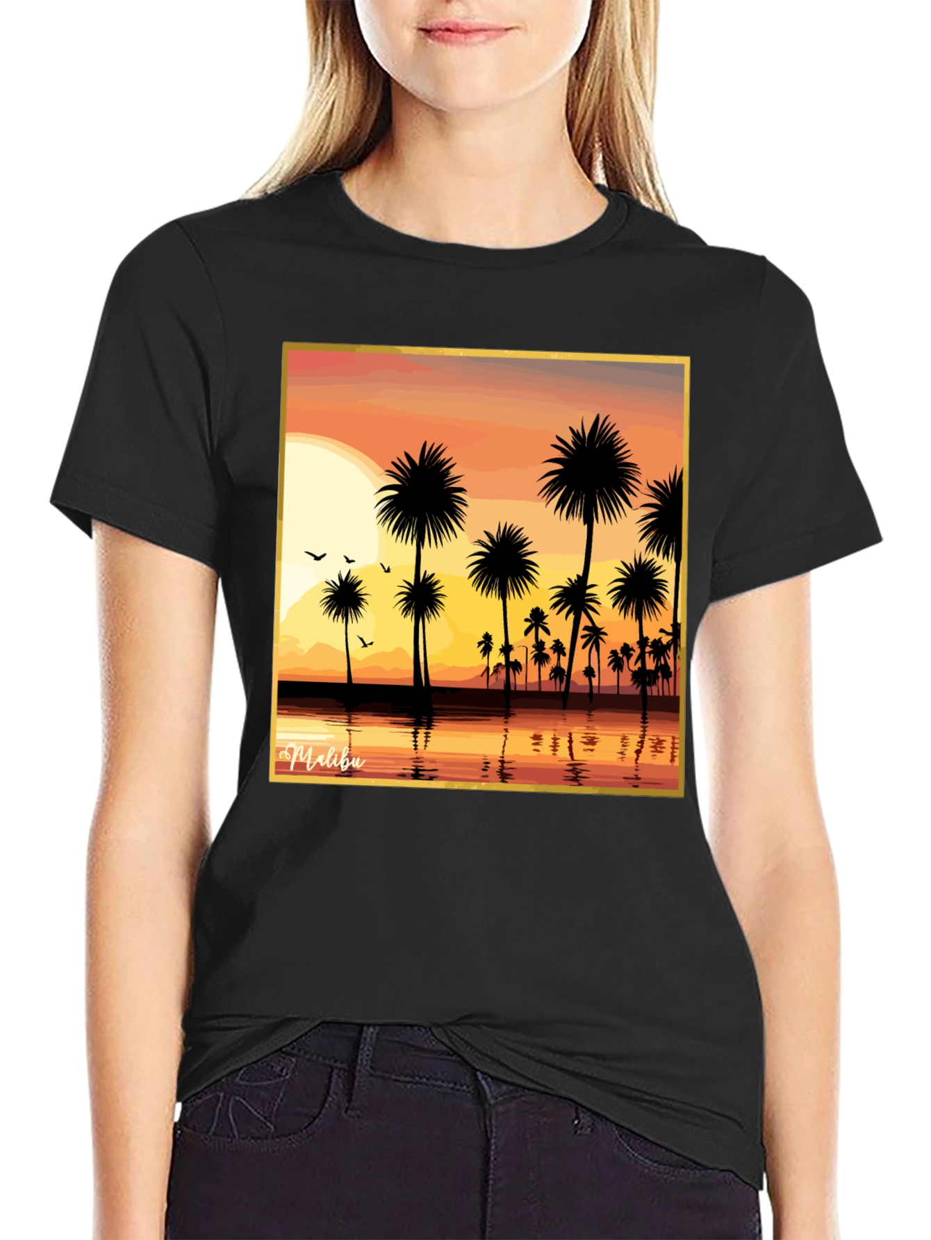 Malibu Sunset T-Shirt - Palm Tree Design
