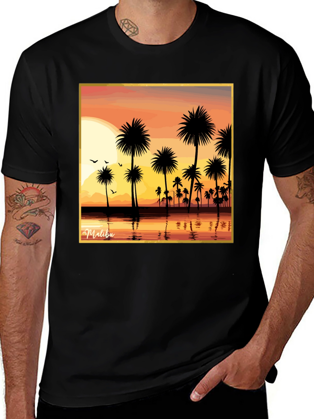 Malibu Sunset T-Shirt - Palm Tree Design