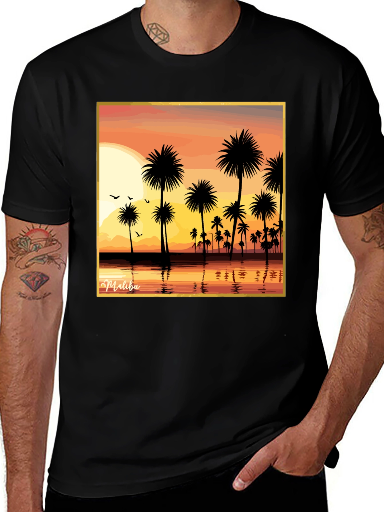Malibu Sunset T-Shirt - Palm Tree Design