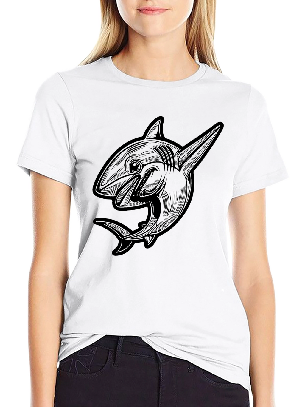 Mens Black Shark Graphic Tee - Cool Design