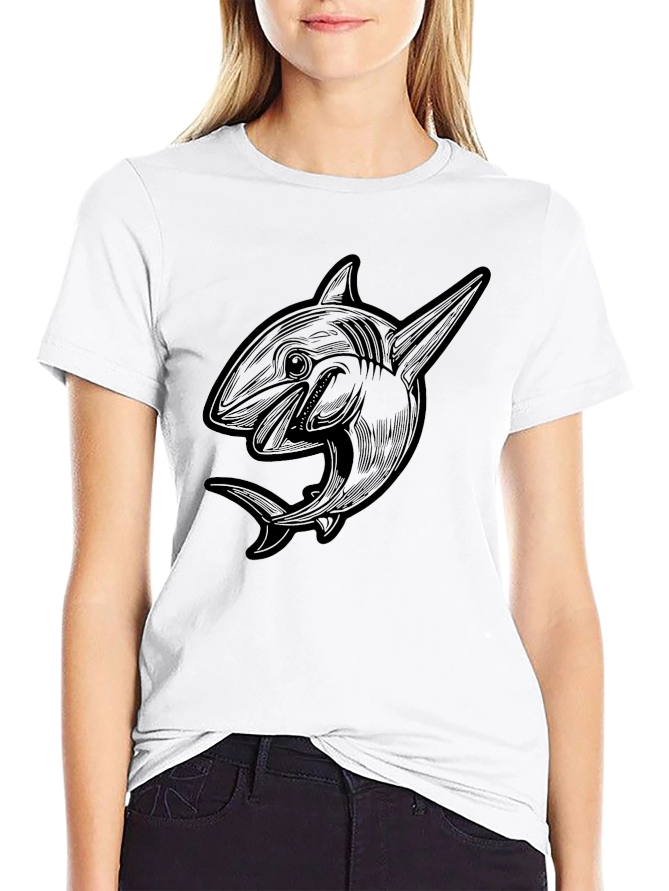 Mens Black Shark Graphic Tee - Cool Design