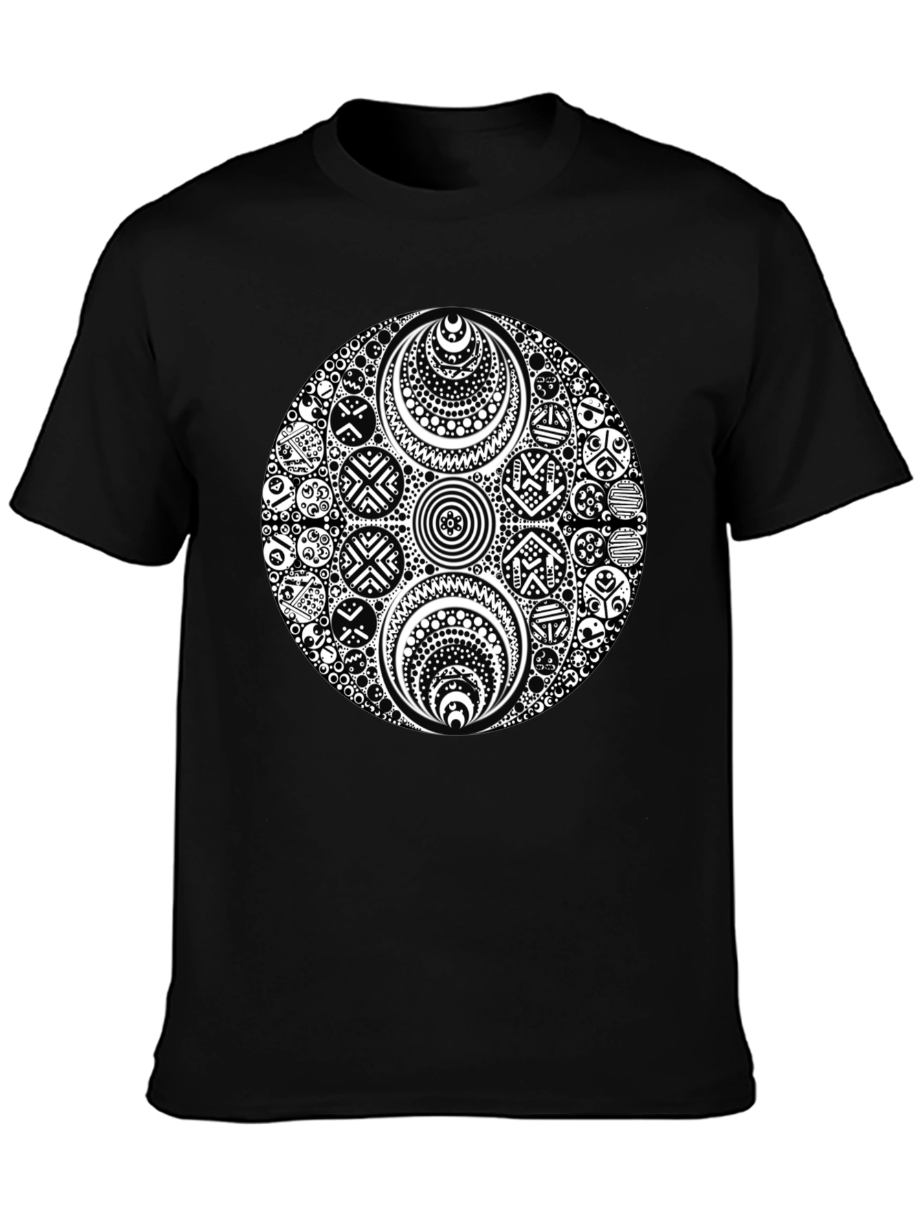 Black T-Shirt with Ornate White Circle Design