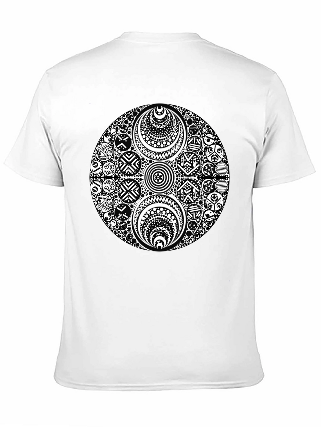 Black T-Shirt with Ornate White Circle Design