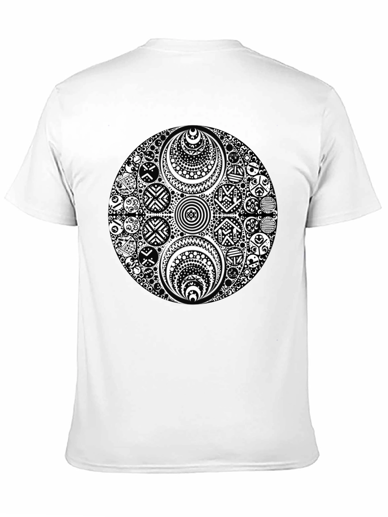 Black T-Shirt with Ornate White Circle Design