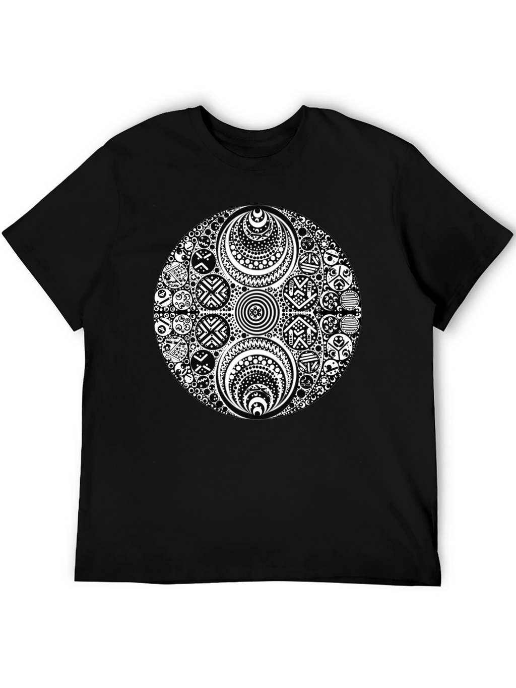 Black T-Shirt with Ornate White Circle Design