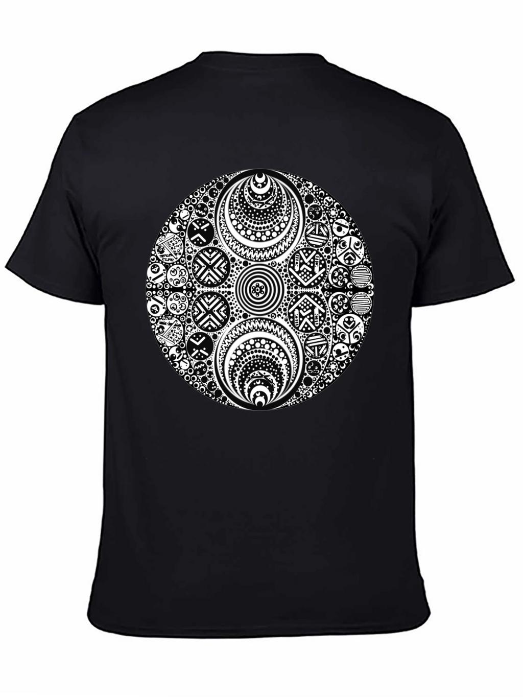 Black T-Shirt with Ornate White Circle Design