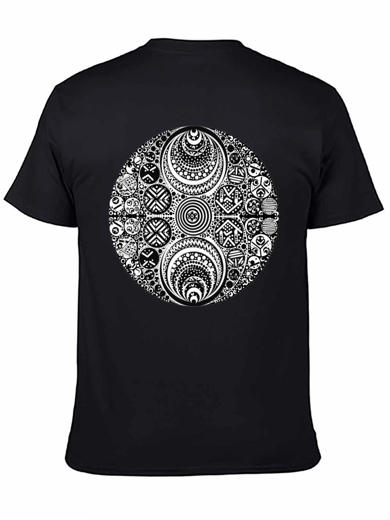 Black T-Shirt with Ornate White Circle Design