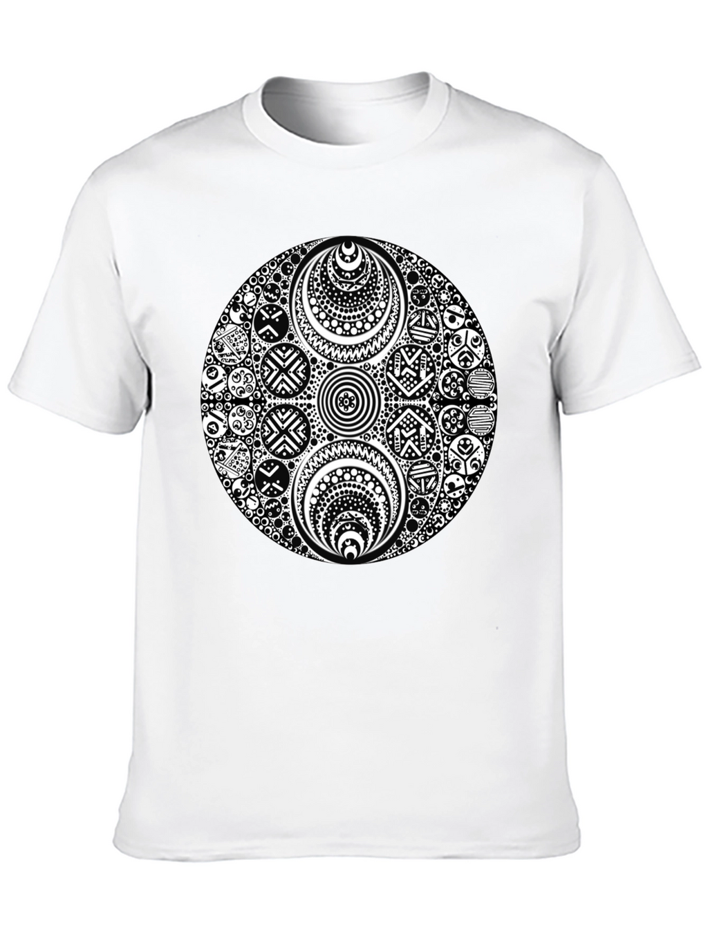 Black T-Shirt with Ornate White Circle Design
