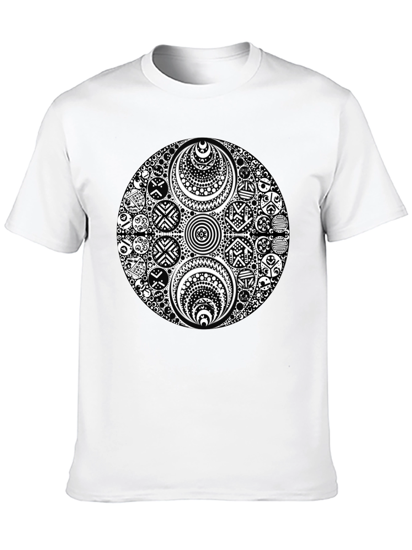 Black T-Shirt with Ornate White Circle Design