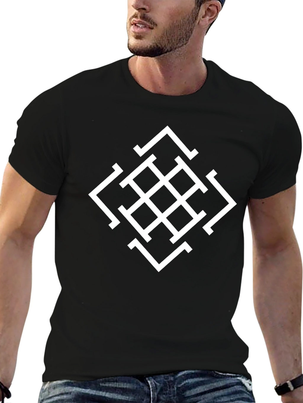 Geometric Pattern Black Tee
