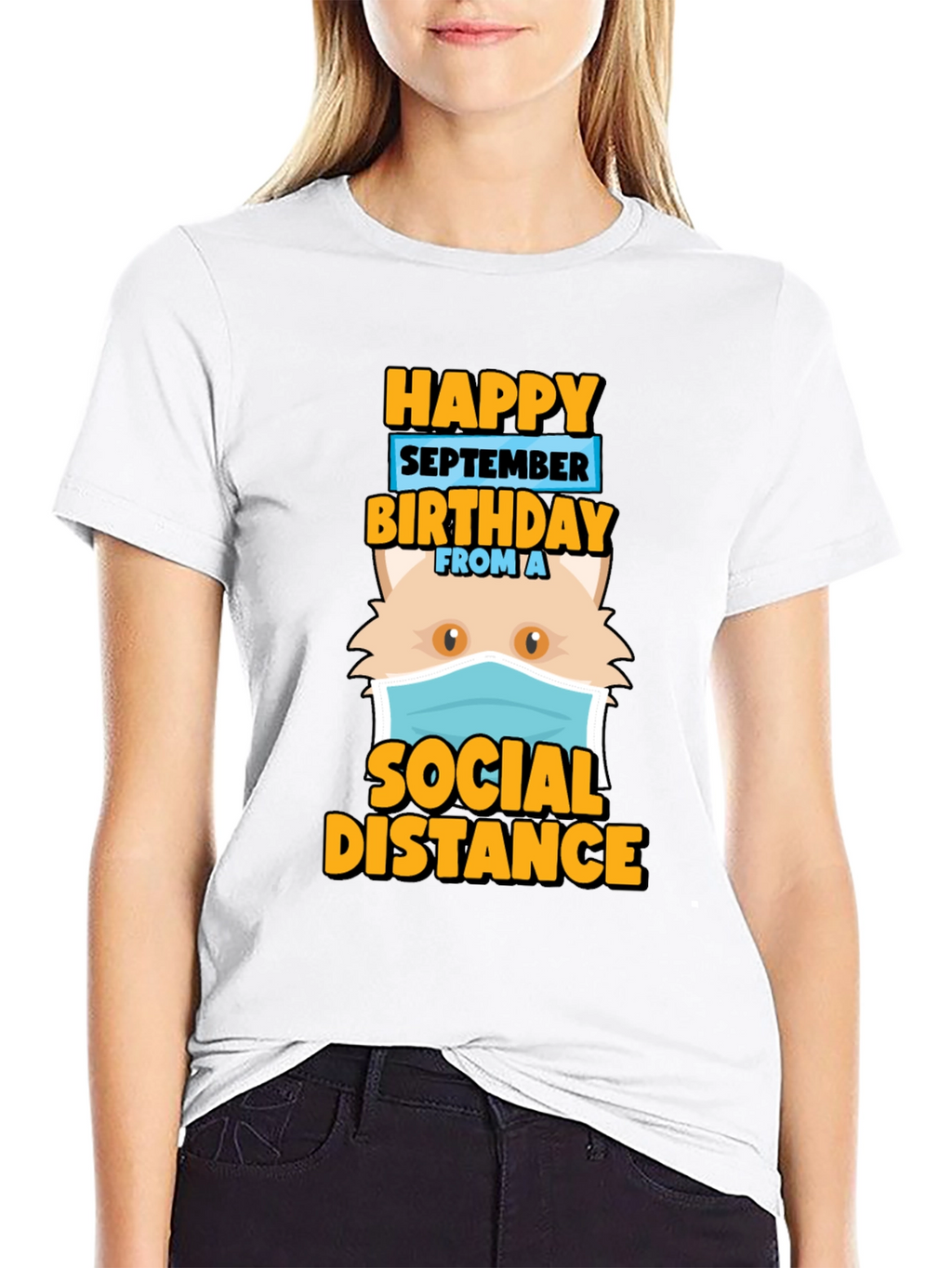 Funny September Birthday Cat Social Distance T-Shirt