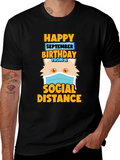 Funny September Birthday Cat Social Distance T-Shirt