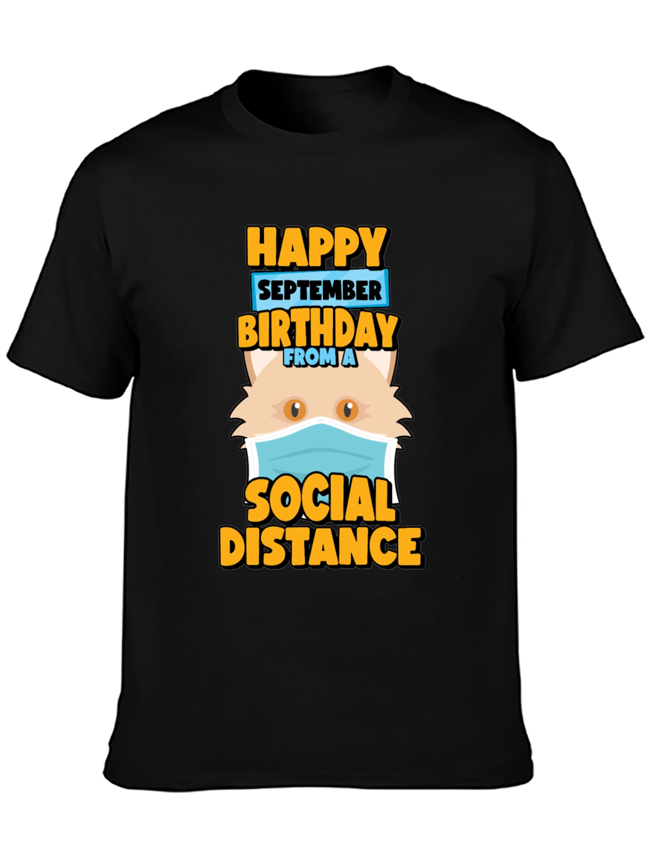 Funny September Birthday Cat Social Distance T-Shirt