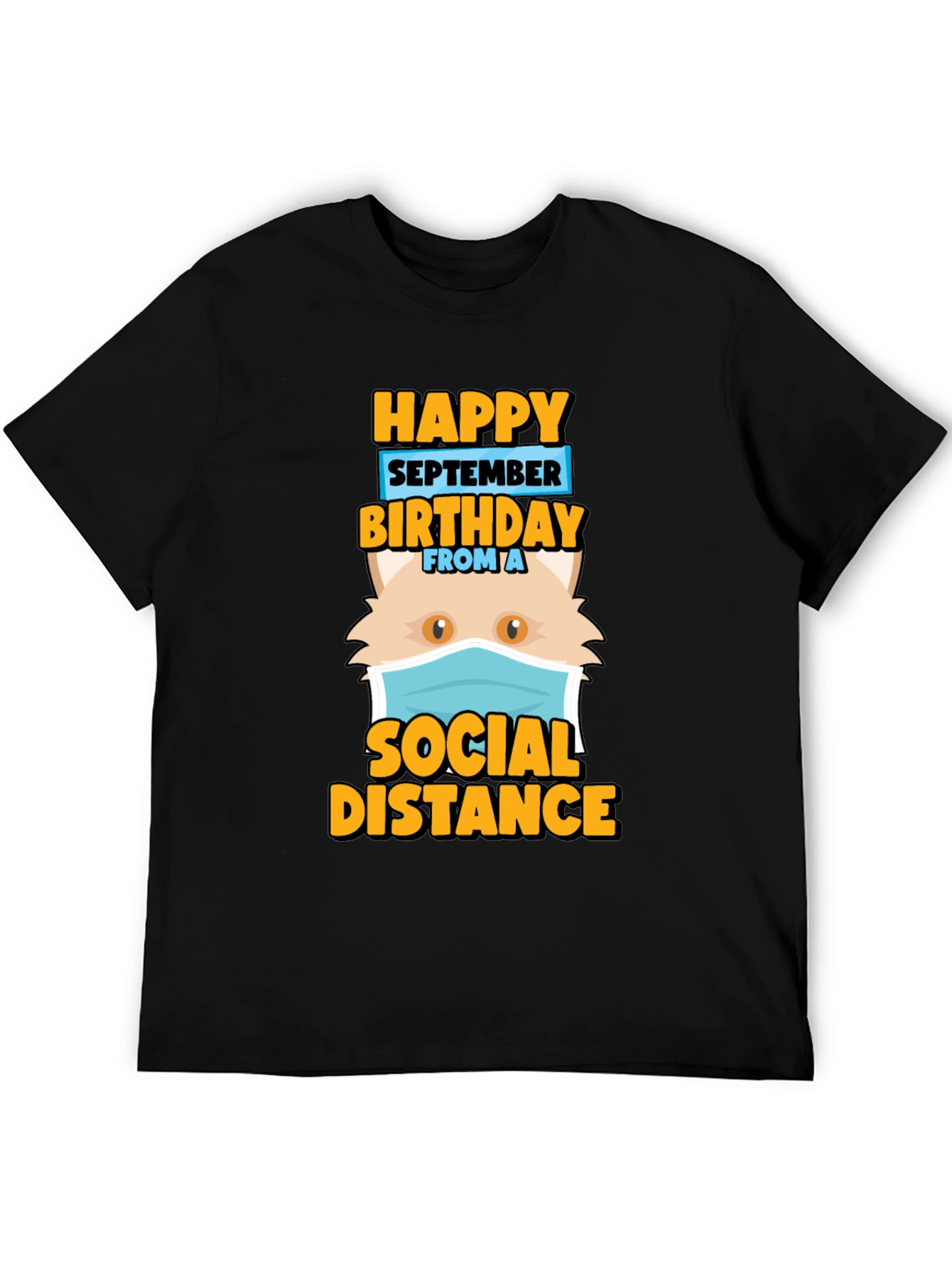 Funny September Birthday Cat Social Distance T-Shirt