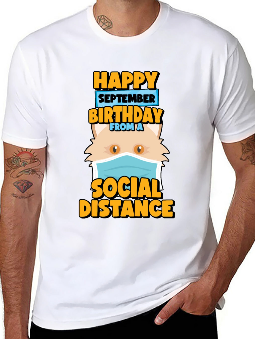 Funny September Birthday Cat Social Distance T-Shirt