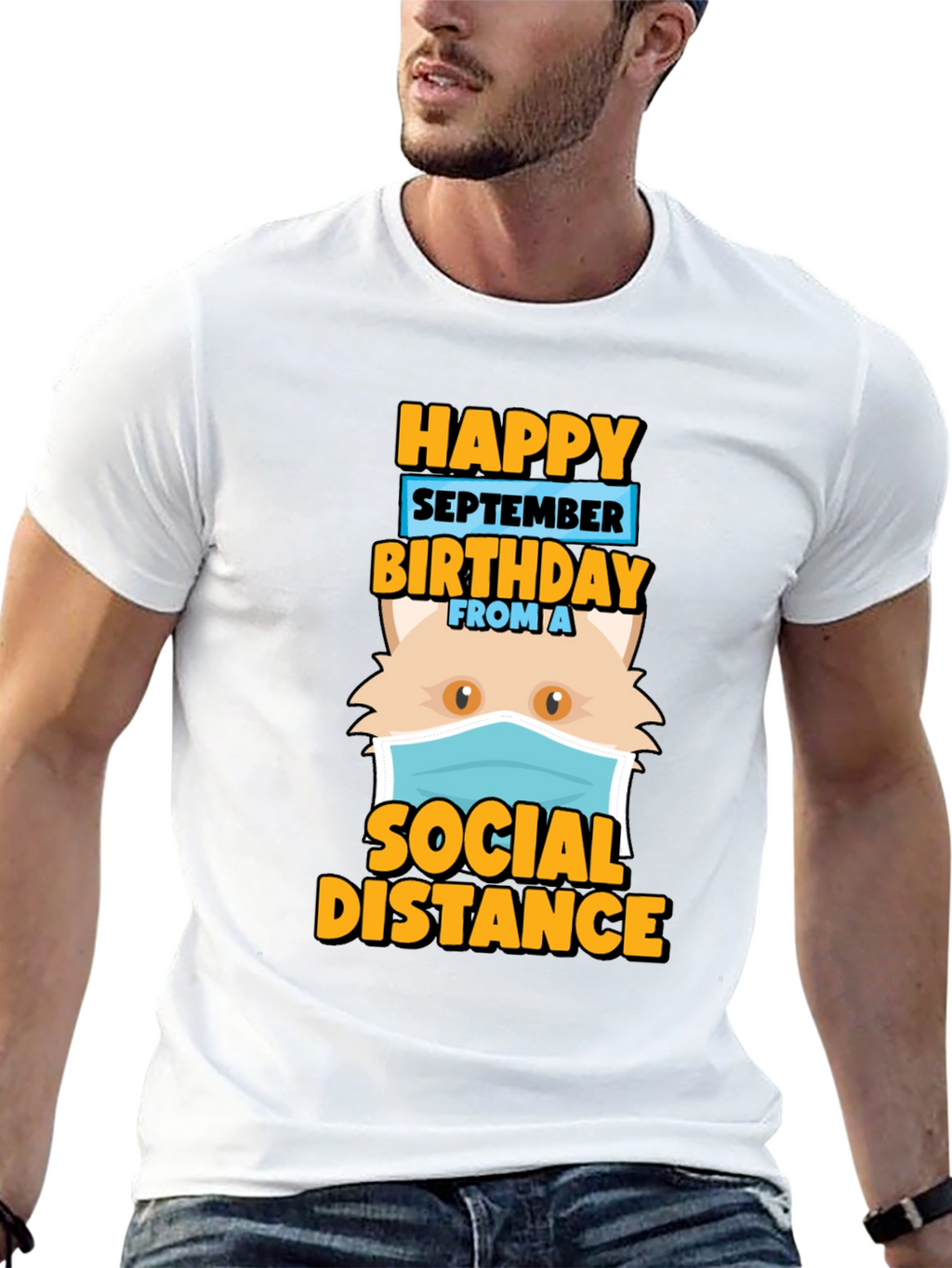 Funny September Birthday Cat Social Distance T-Shirt