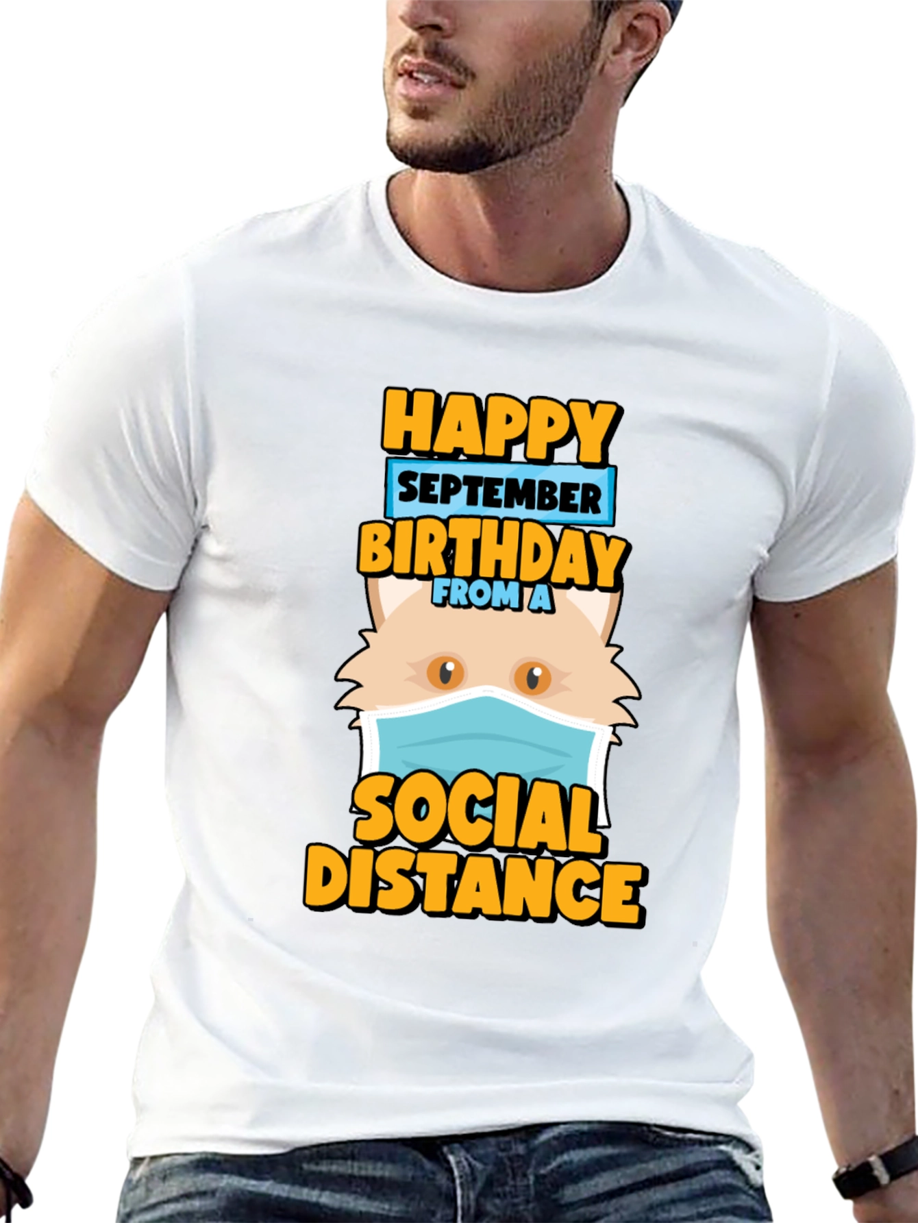 Funny September Birthday Cat Social Distance T-Shirt