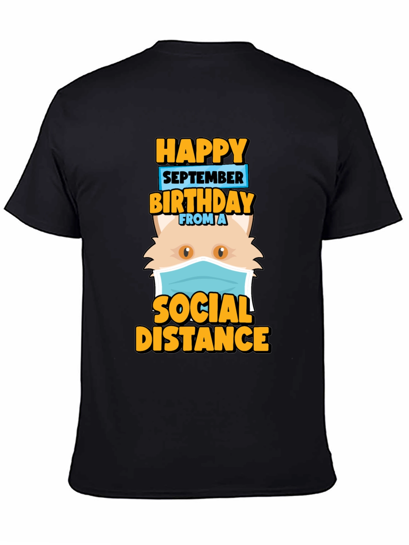 Funny September Birthday Cat Social Distance T-Shirt