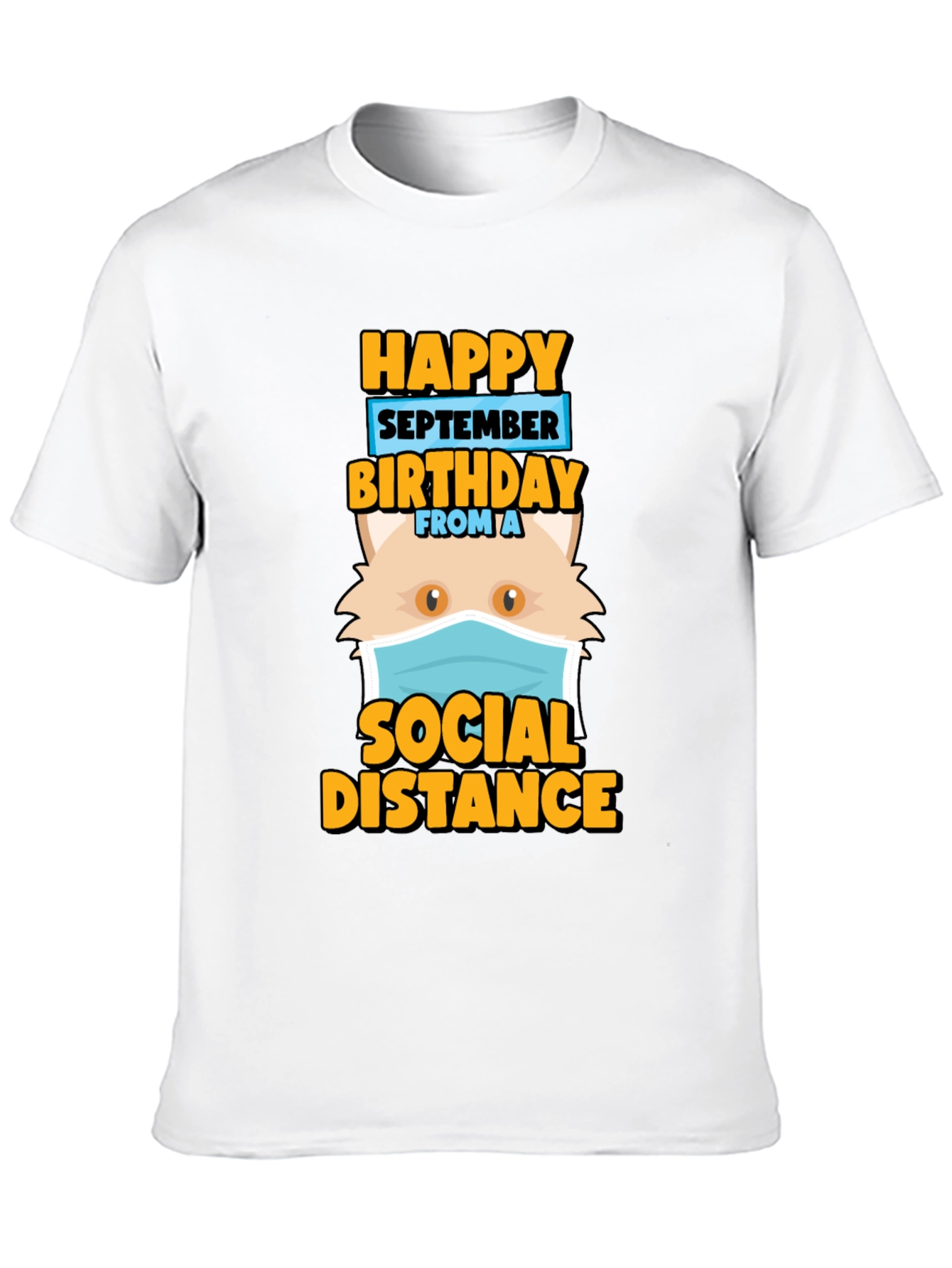 Funny September Birthday Cat Social Distance T-Shirt