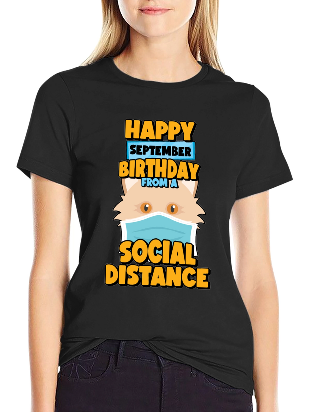 Funny September Birthday Cat Social Distance T-Shirt