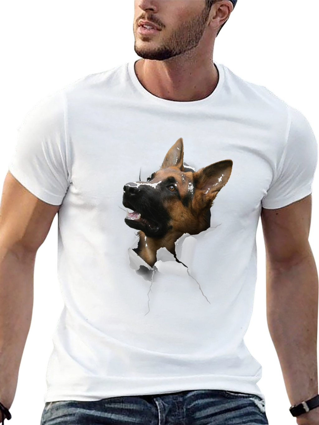 German Shepherd Dog Rip Tee - Novelty Graphic T-Shirt