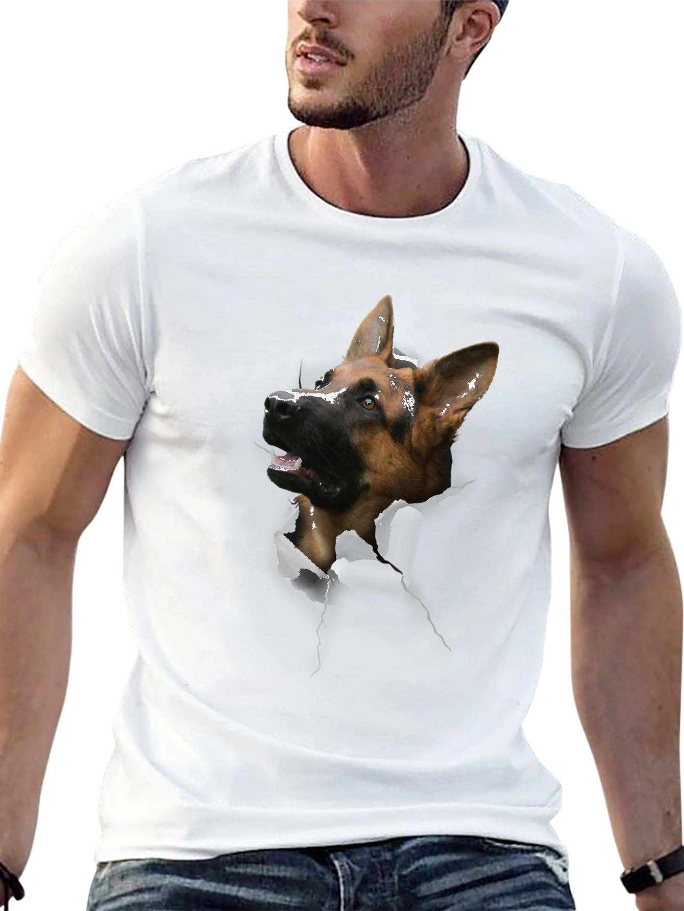 German Shepherd Dog Rip Tee - Novelty Graphic T-Shirt
