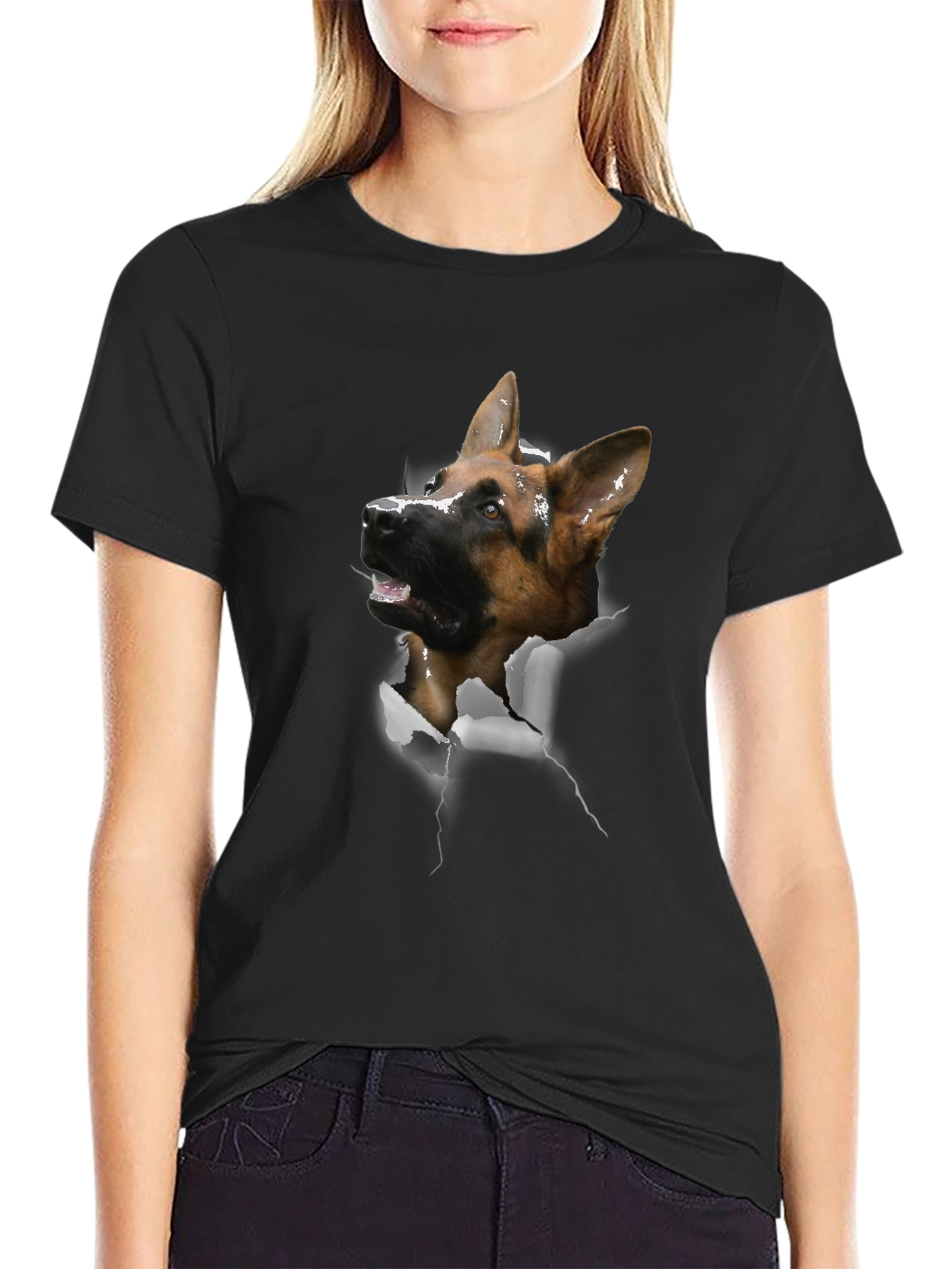 German Shepherd Dog Rip Tee - Novelty Graphic T-Shirt