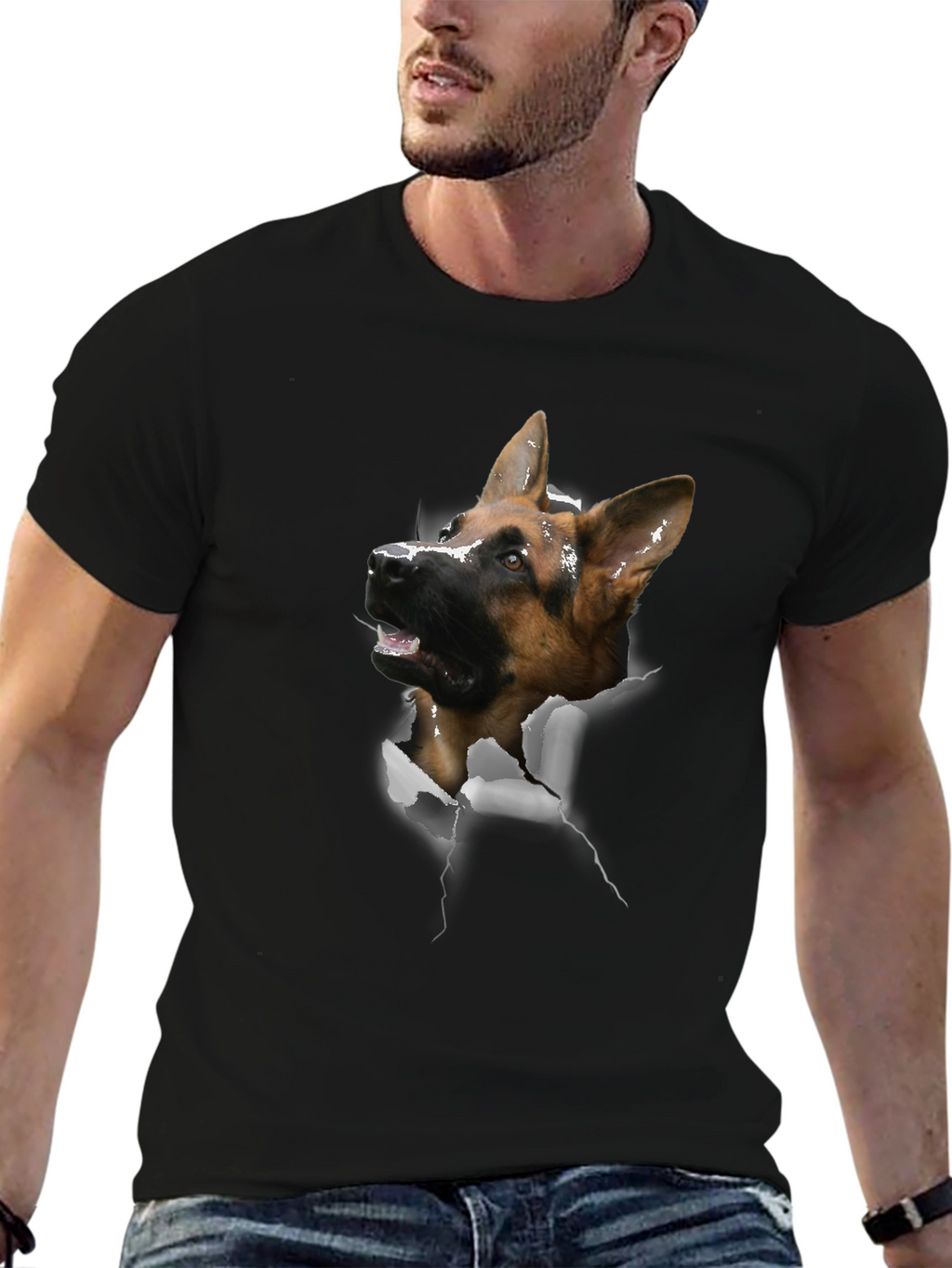 German Shepherd Dog Rip Tee - Novelty Graphic T-Shirt