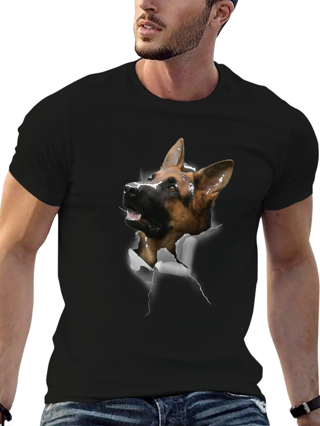 German Shepherd Dog Rip Tee - Novelty Graphic T-Shirt