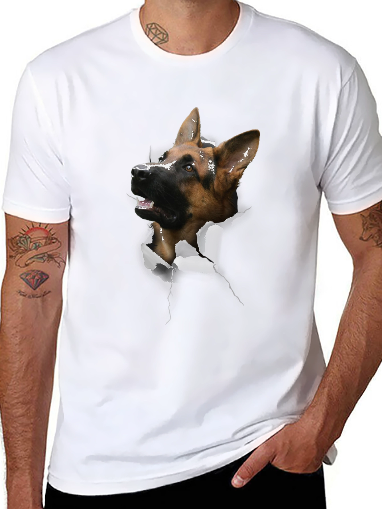 German Shepherd Dog Rip Tee - Novelty Graphic T-Shirt
