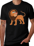 Lion Cartoon Graphic Tee - Black