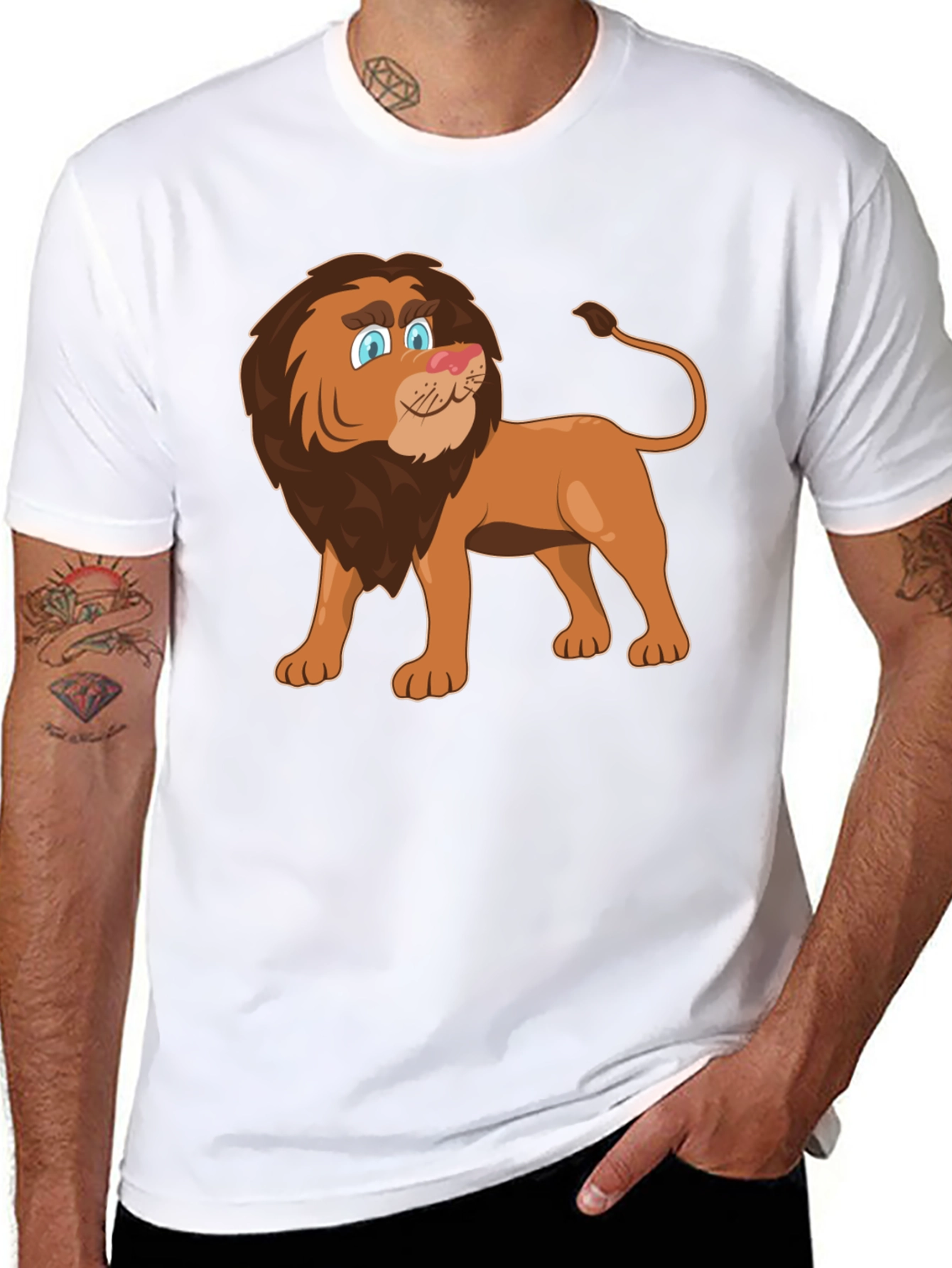 Lion Cartoon Graphic Tee - Black
