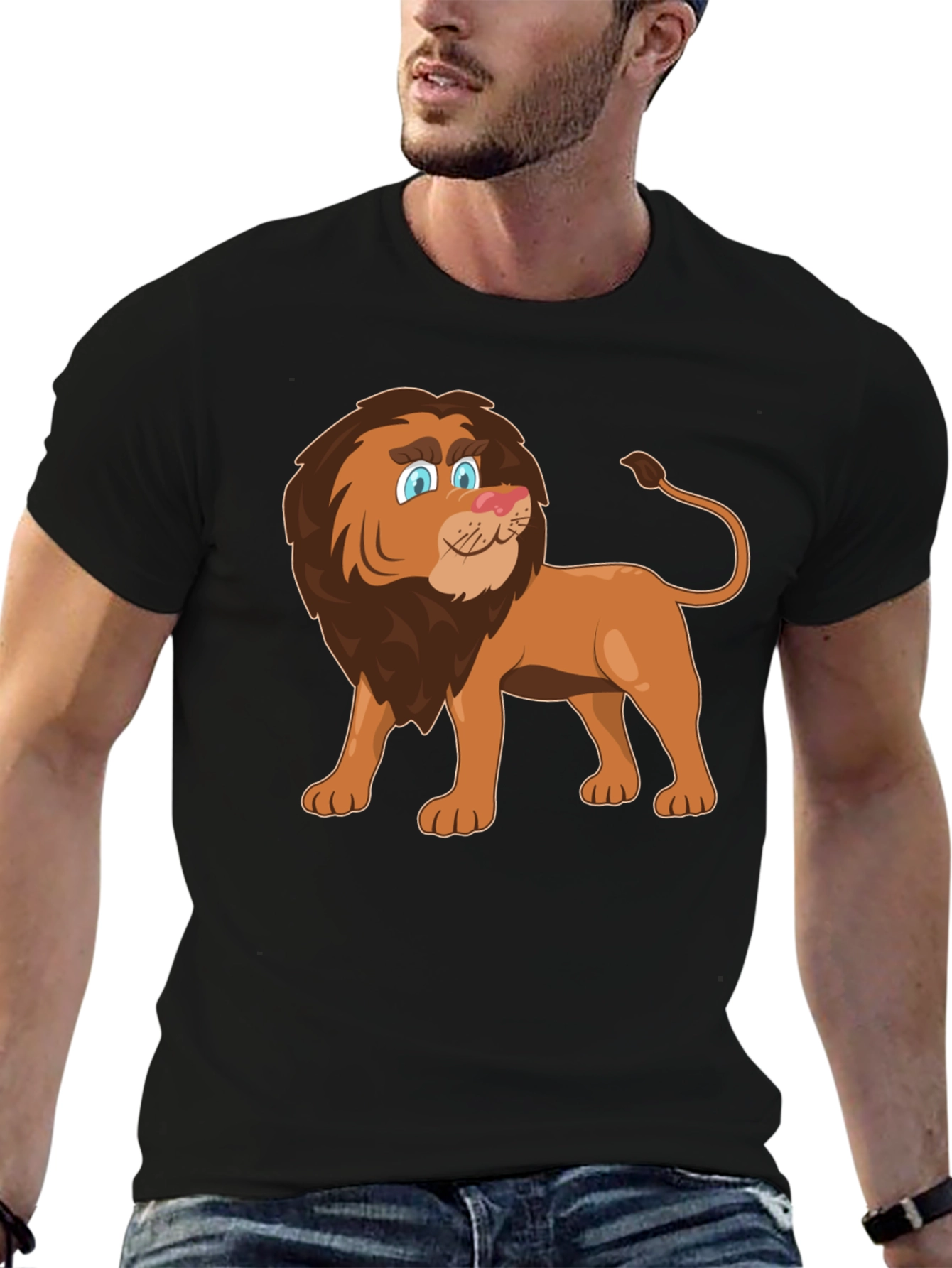 Lion Cartoon Graphic Tee - Black