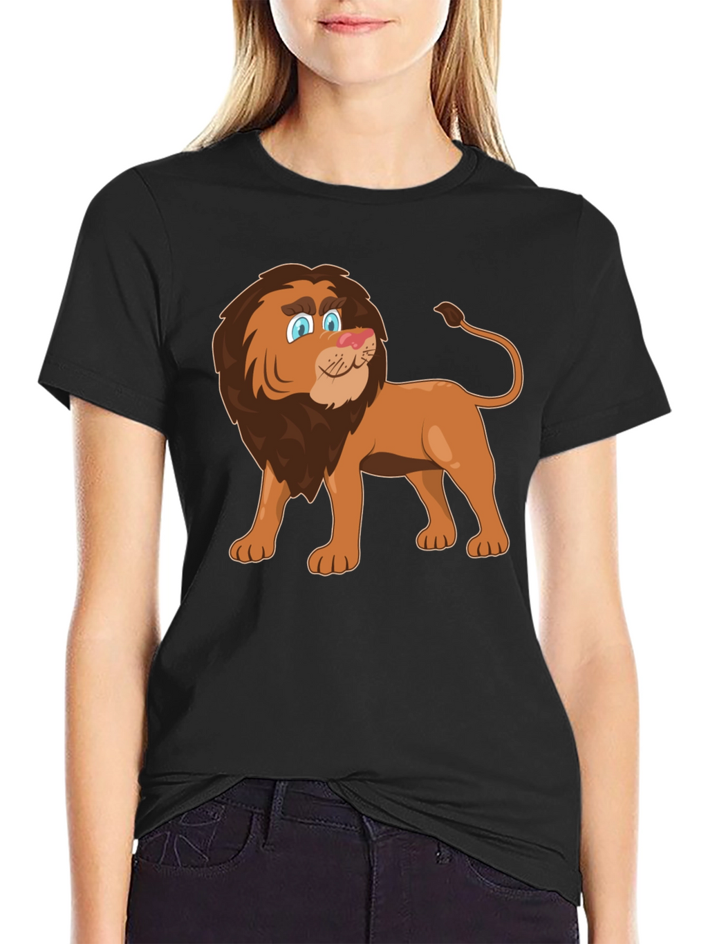 Lion Cartoon Graphic Tee - Black