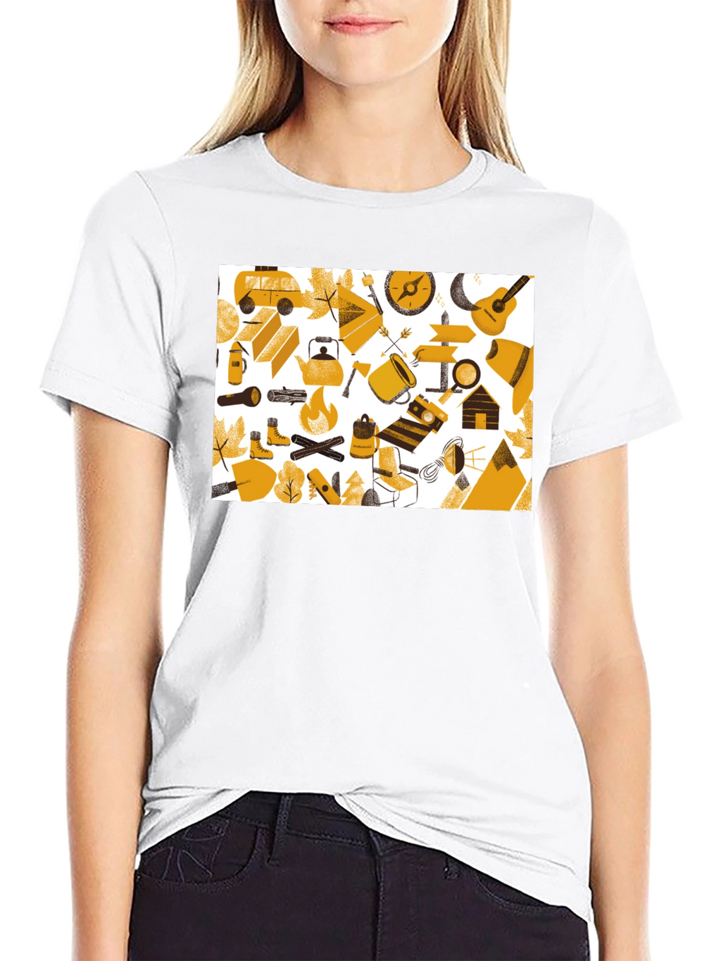 Camping Adventure Graphic Tee - Black Cotton Shirt