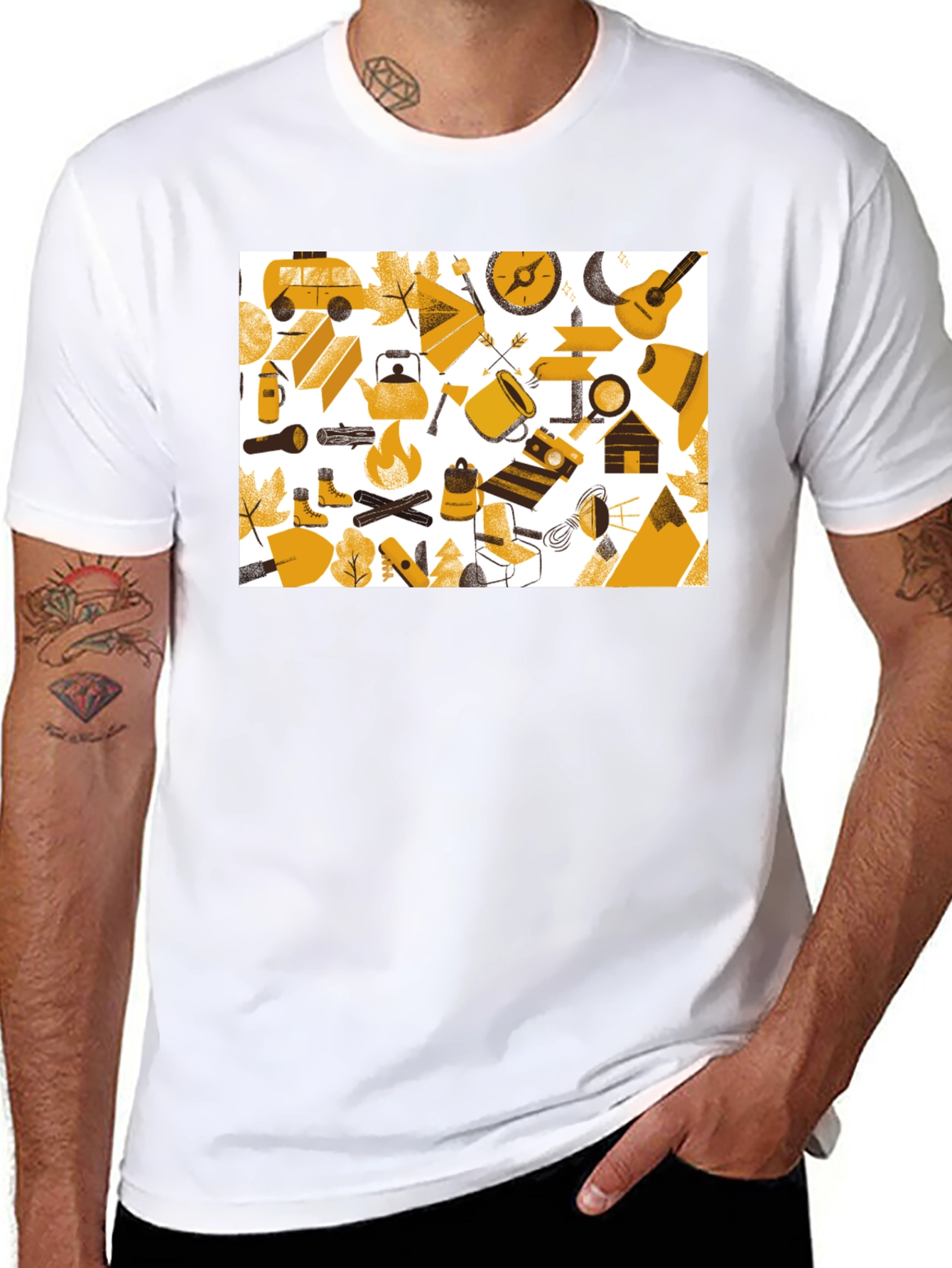 Camping Adventure Graphic Tee - Black Cotton Shirt