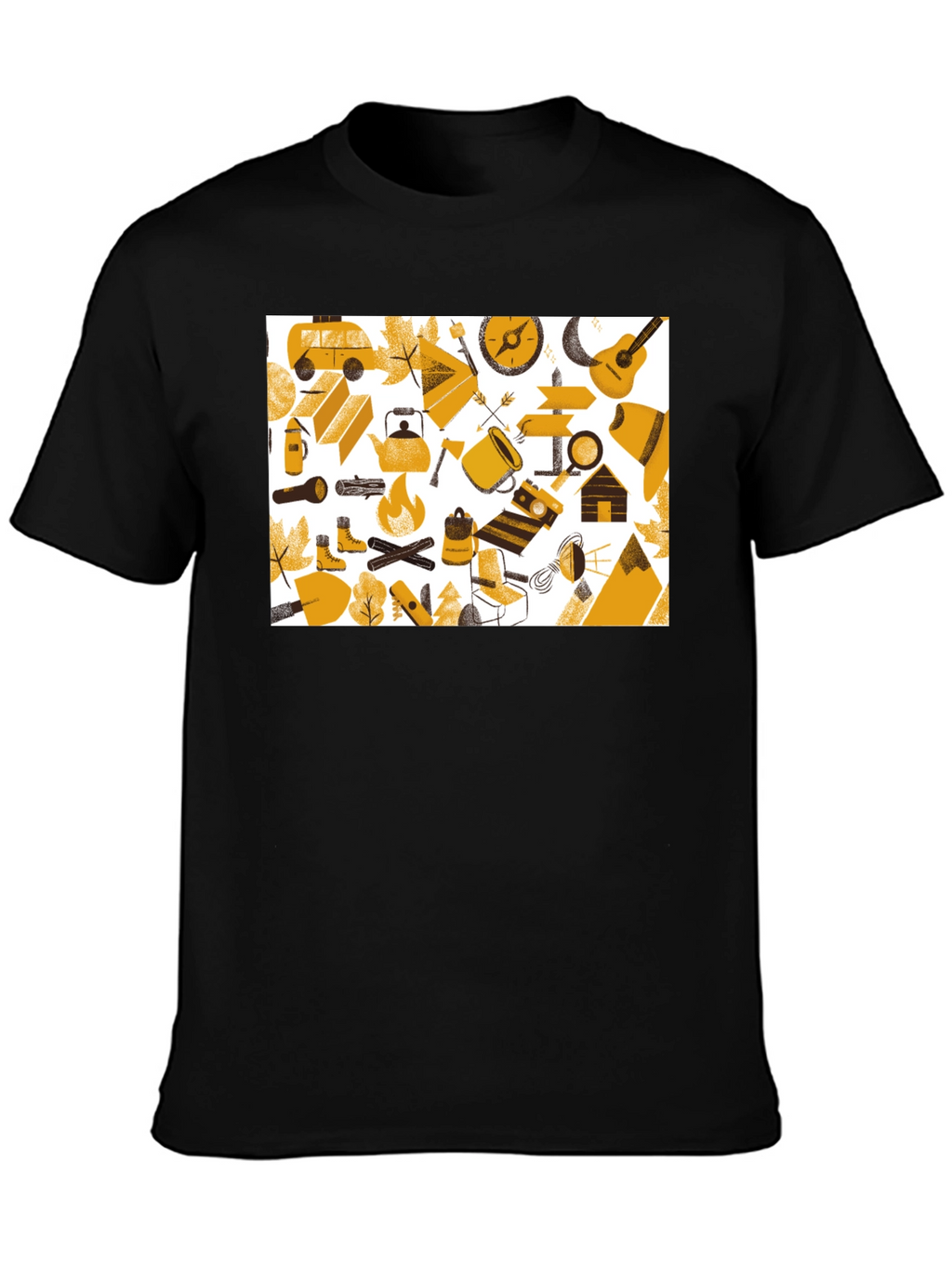 Camping Adventure Graphic Tee - Black Cotton Shirt