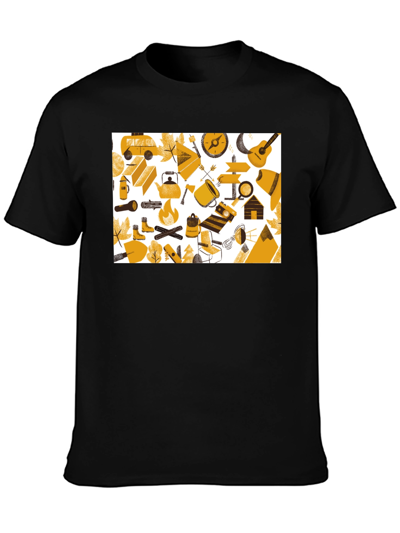 Camping Adventure Graphic Tee - Black Cotton Shirt