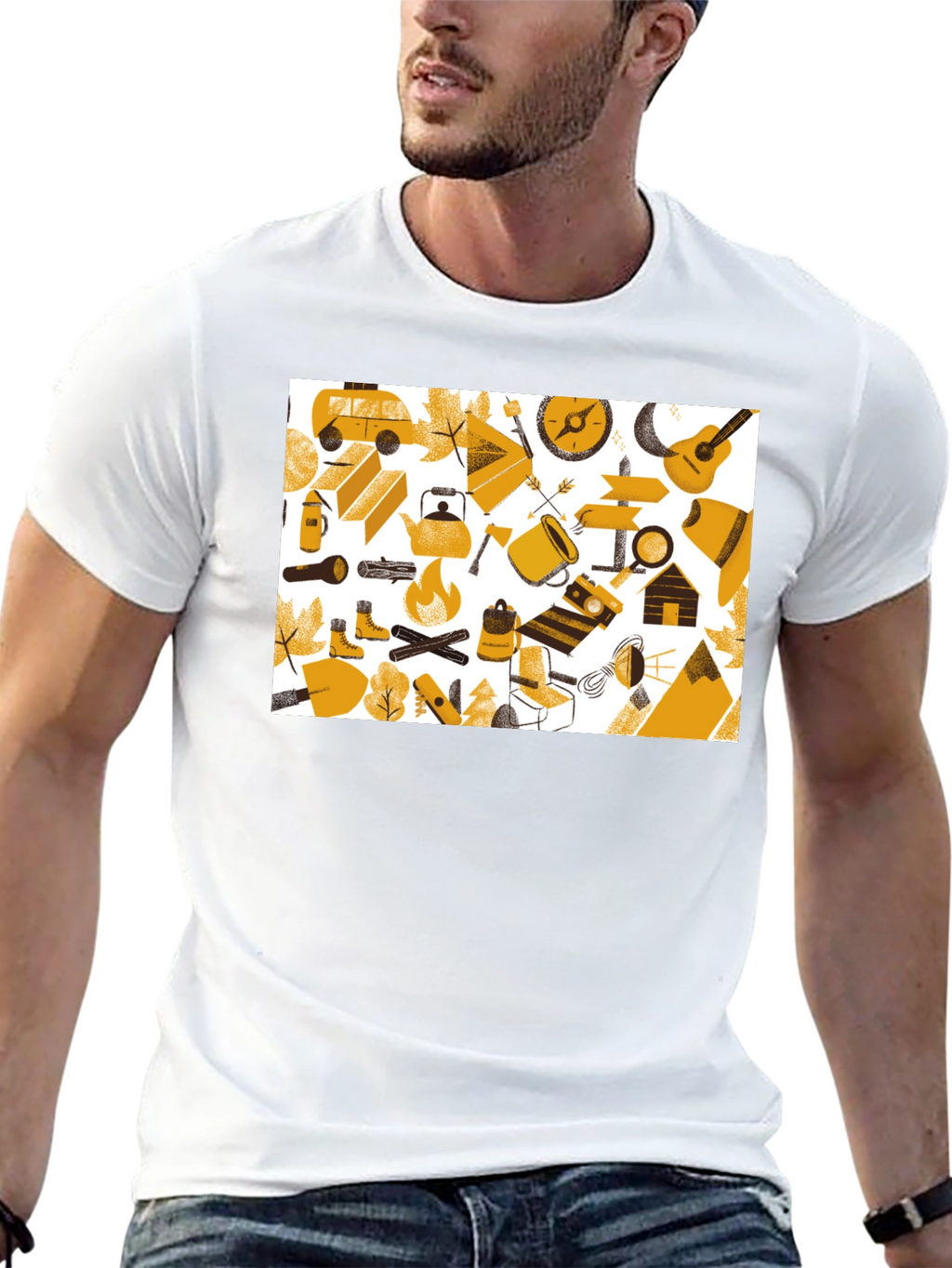 Camping Adventure Graphic Tee - Black Cotton Shirt