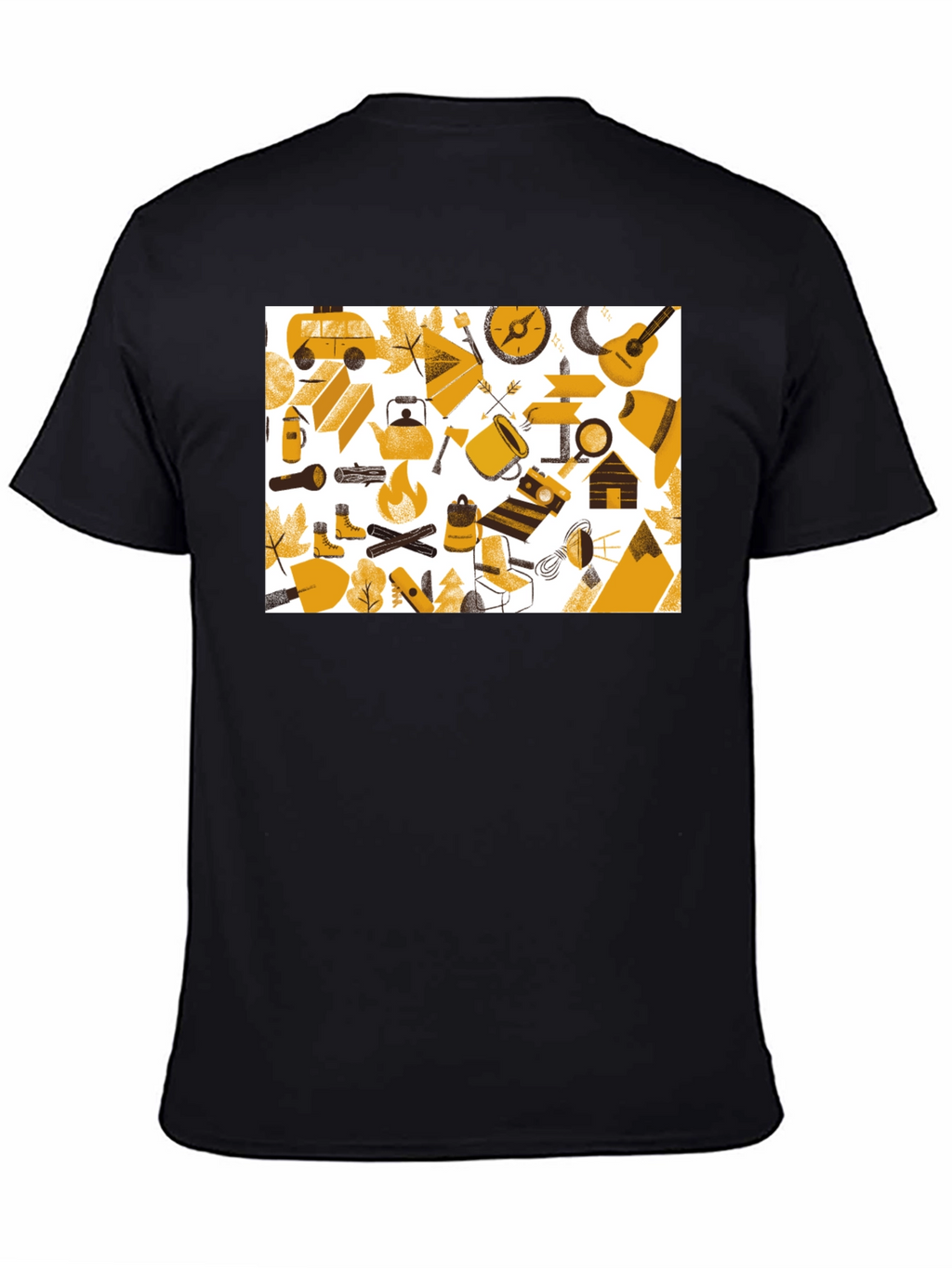 Camping Adventure Graphic Tee - Black Cotton Shirt