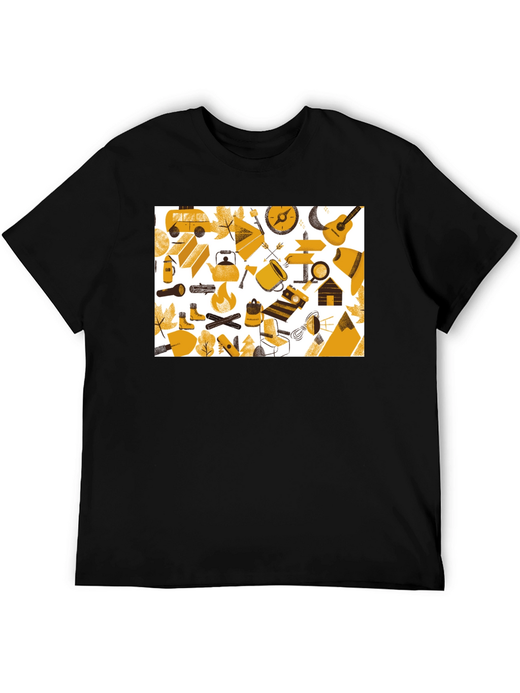 Camping Adventure Graphic Tee - Black Cotton Shirt